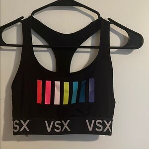Victorias Secret VSX Black Sports Bra with Multicolor Stripes